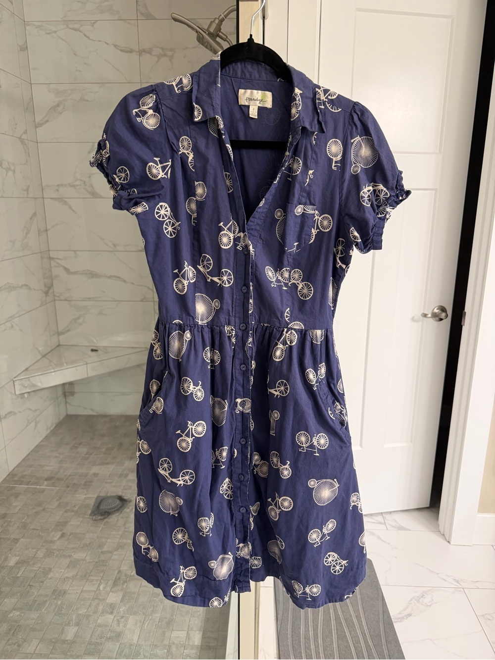 Rare Anthropologie Navy Bicycle-Print Button-Front Dress